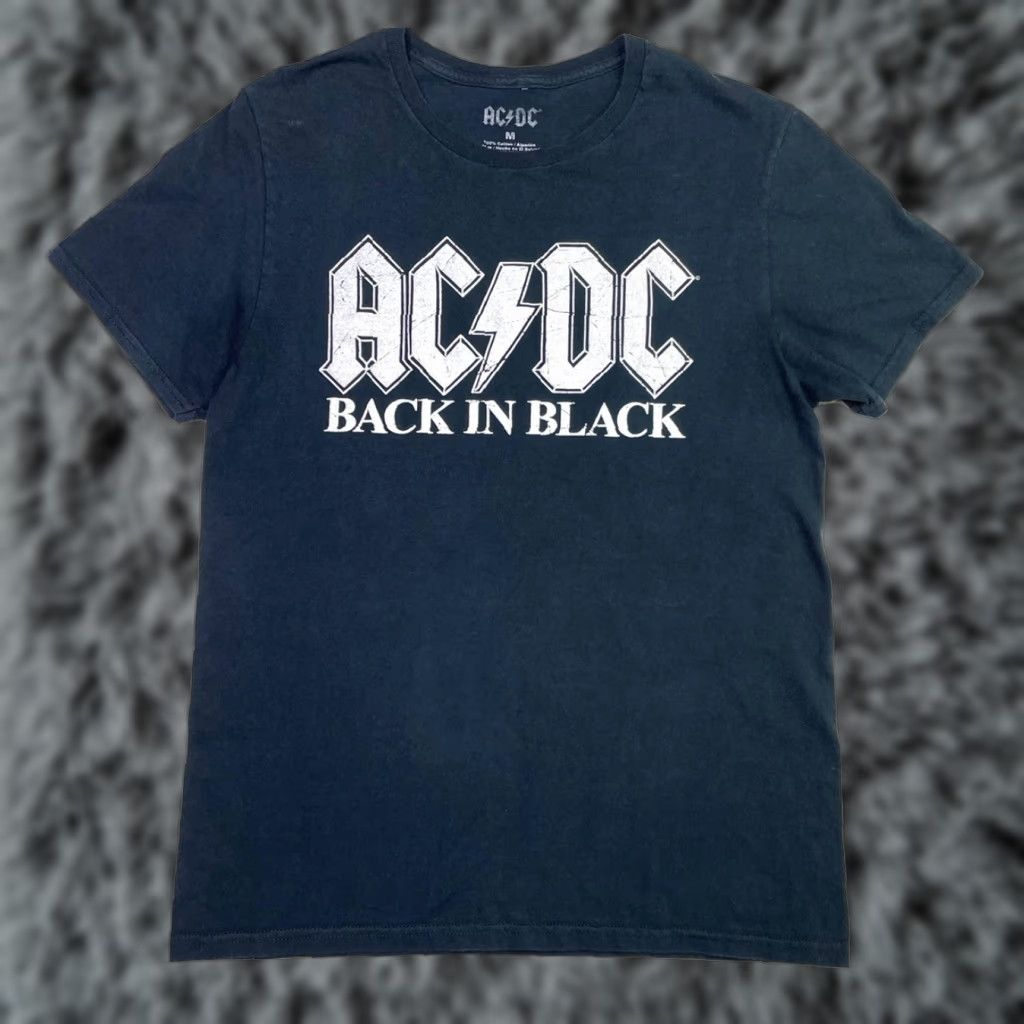 Vintage Ac Dc Shirt Men Medium Black Crew Neck Short Sleeve Graphic Print Back In Black Rock Band Te Hoodie, Sweatshirt