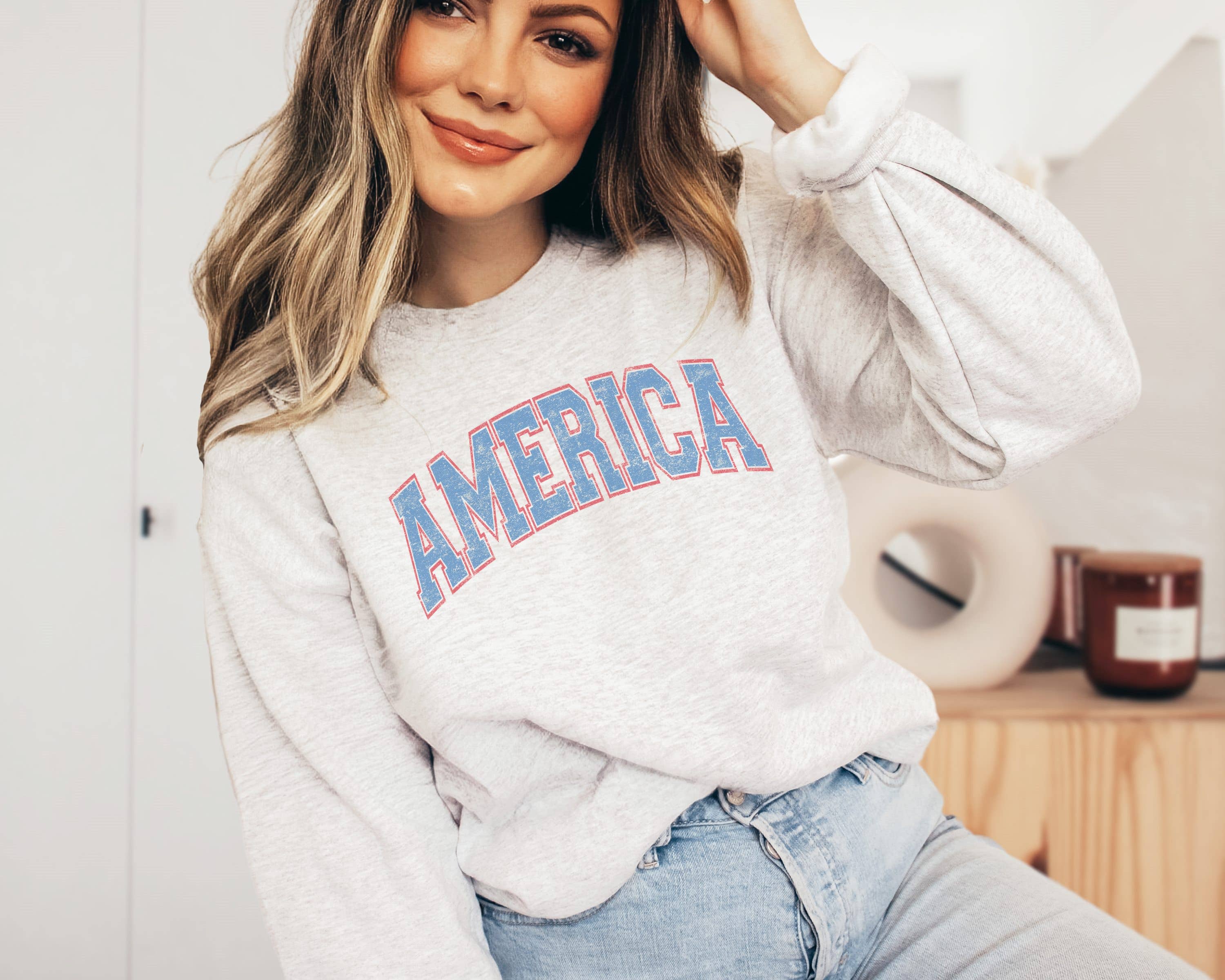 America College Block Crew Neck Sweatshirt