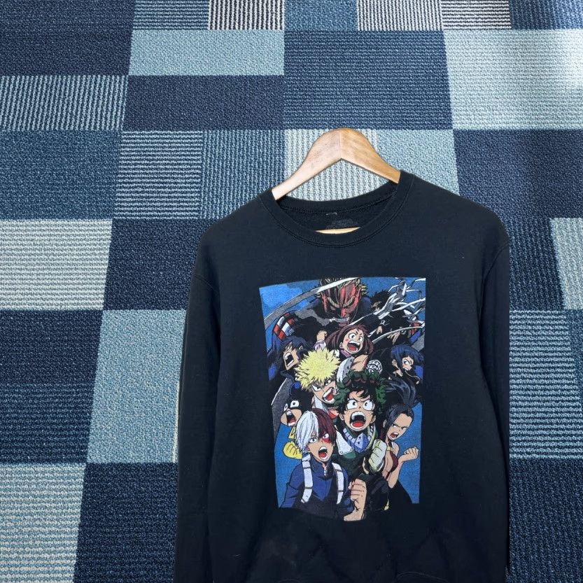 Vintage My Hero Academia Graphic Sweatshirt Men M Black Graphic Logo Crew Neck Pullover Anime Manga T-Shirts, Hoodie