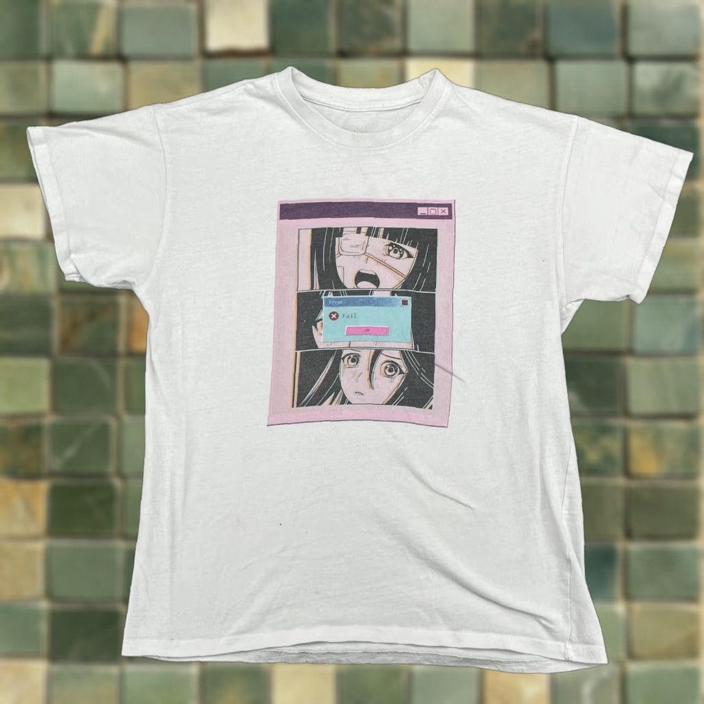 Vintage Brisco Anime T Shirt Mens Large White Japan Comics Fail Error Graphic Streetwear Shirt Hoodie, Sweatshirt