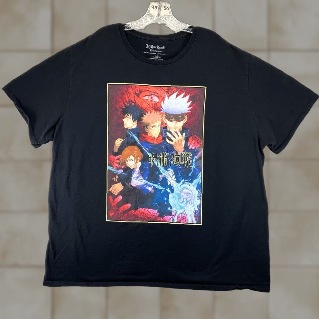Vintage Jujutsu Kaisen Anime Black T Shirt Mens 3xl All Cotton Front Graphic Crew Neck Short Sleeve Hoodie, Sweatshirt