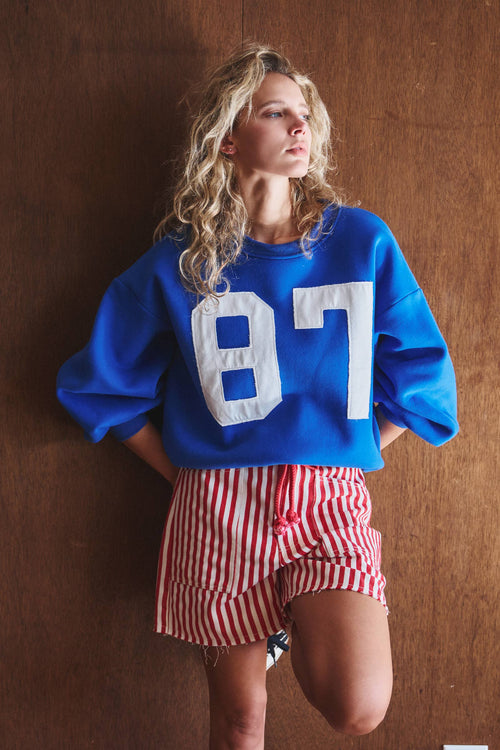"87" Graphic Balloon Sleeve Oversized Sweatshirt